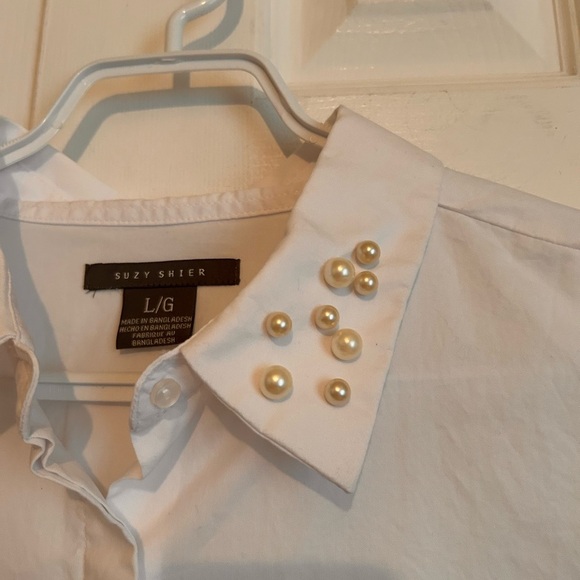 Cotton shirt with pearl trim - Picture 1 of 11